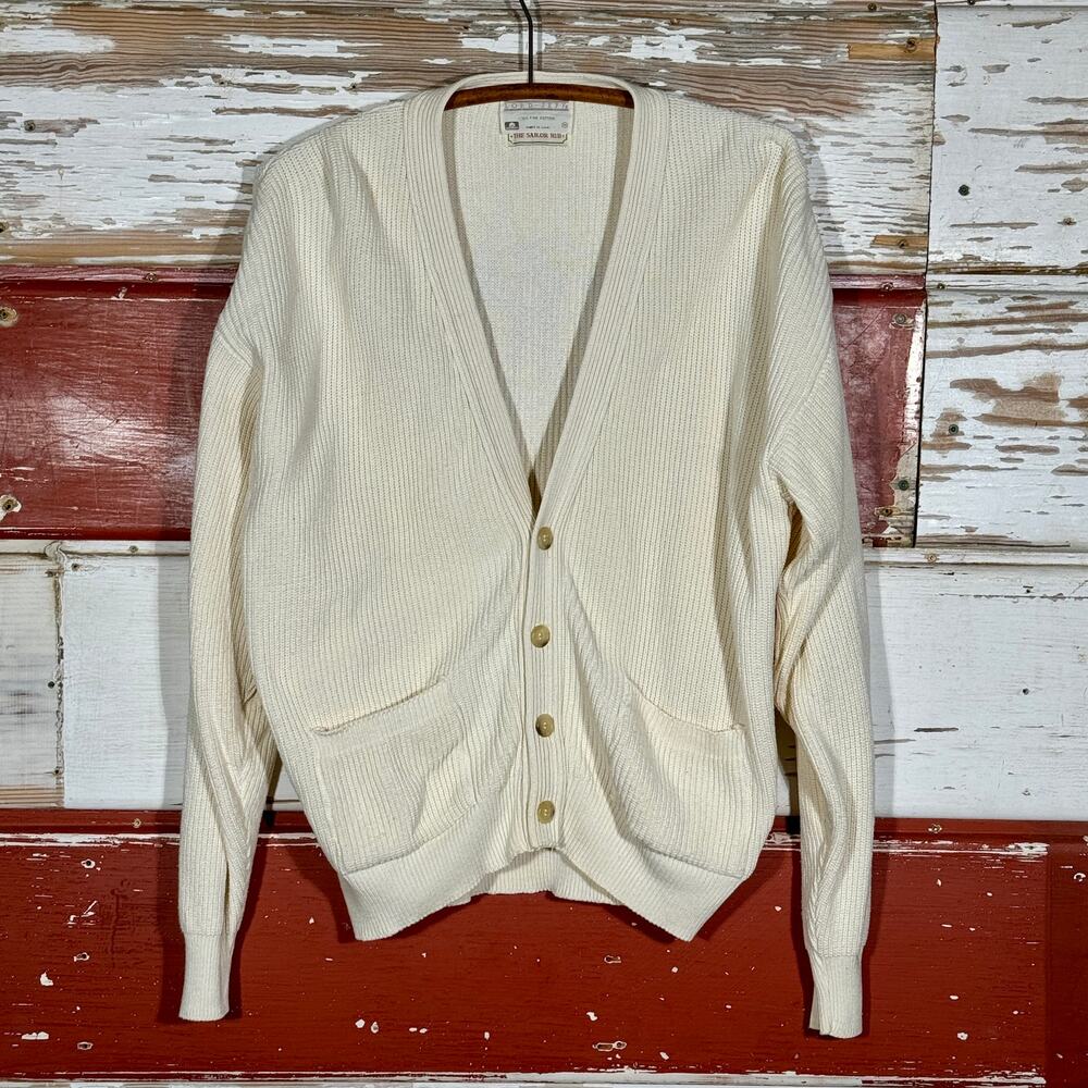 USA Vintage Lord Jeff‎ The Sailor Rib Cardigan Men’s Med !00% cotton